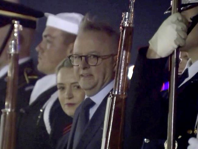 Prime Minister Anthony Albanese and partner Jodie Haydon in Washington DC. Picture: Sky News