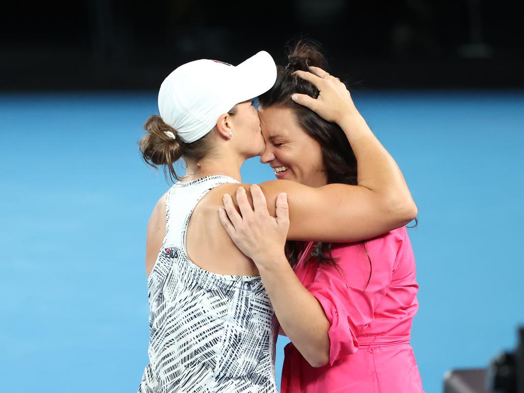 Barty’s long-time friend and doubles partner Casey Dellacqua was at the final to congratulate the champion. Picture: David Caird.