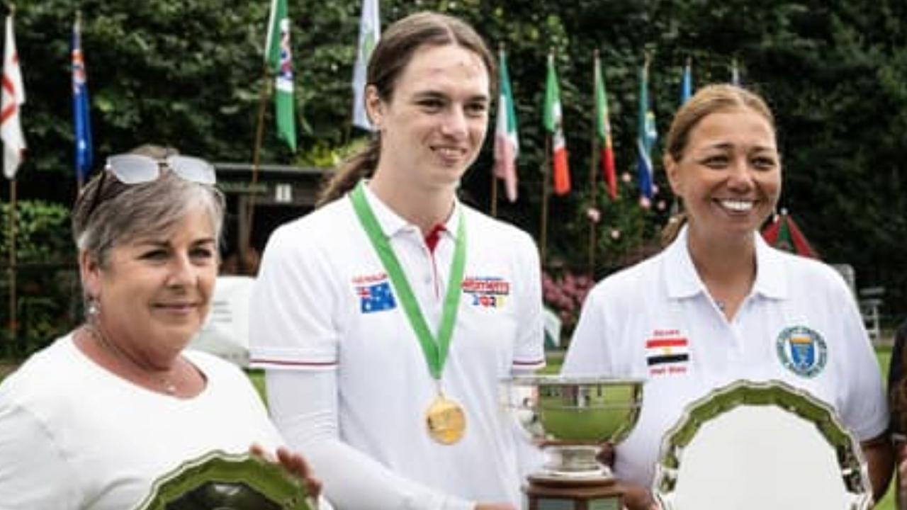 Jamie Gumbrell (centre) won the Women's Croquet World Championships despite being a biological male. Picture: World Croquet Federation