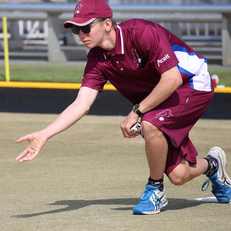 Action from the Australian Schools Super lawn bowls series played at Tweed Heads between Queensland, NSWCHS and Victoria. Shane Rideout in action. Picture: BOWLS QLD