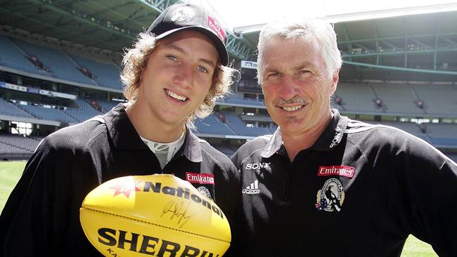 Collingwood’s top pick from the 2005 draft, Dale Thomas, and coach Mick Malthouse.