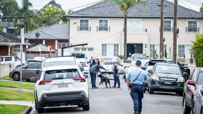 Police sniffer dogs search the area in the street. Picture: Darren Leigh Roberts