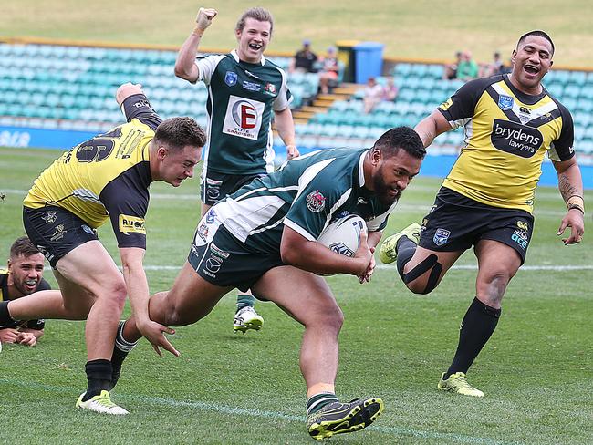 John Faiumu scores a try for St Marys in the 2017 Sydney Shield grand final at Leichhardt Oval. (AAP IMAGE/ Danny Aarons)