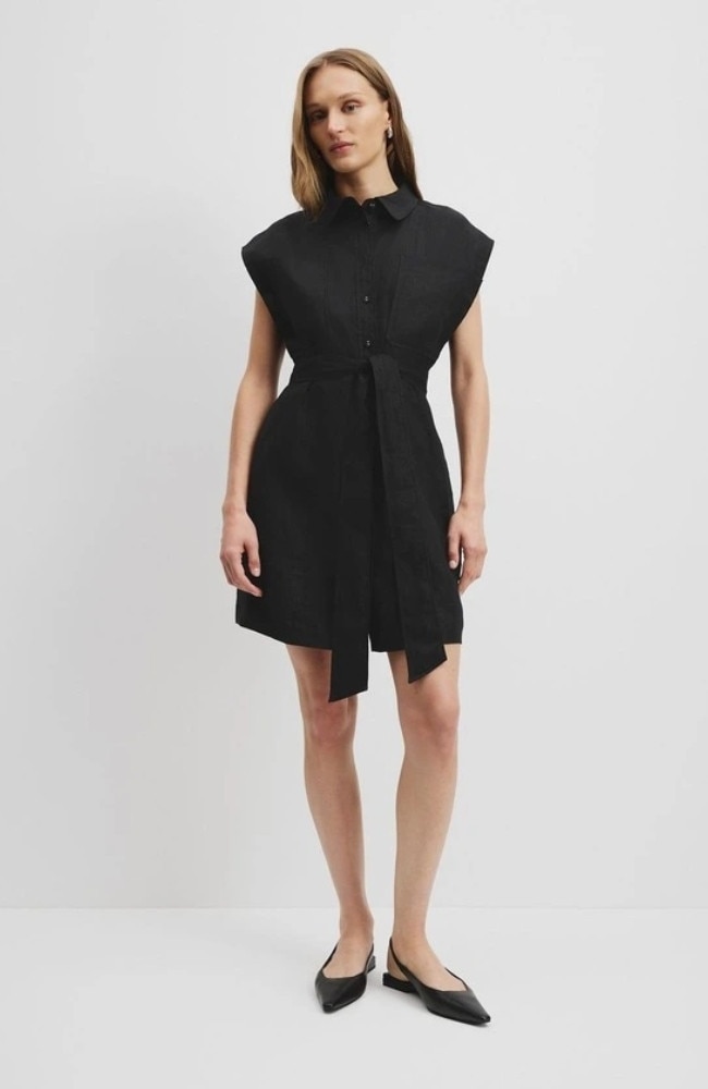 Country Road Organically Grown Linen Pocket Detail Dress in Black. Picture: Myer.