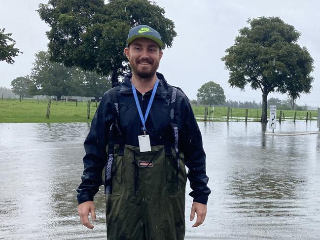 Journalist Dan Mills from the Mid-North Coast News covering the NSW floods in Kempsey in March 2021.