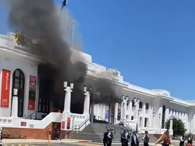 The shocking scenes from the fire at Old Parliament House which was allegedly deliberately lit. Picture: @ShaneMcInnes