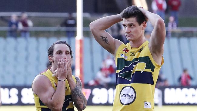 James Boyd and Luke Thompson stand in disbelief after the loss. Picture Sarah Reed