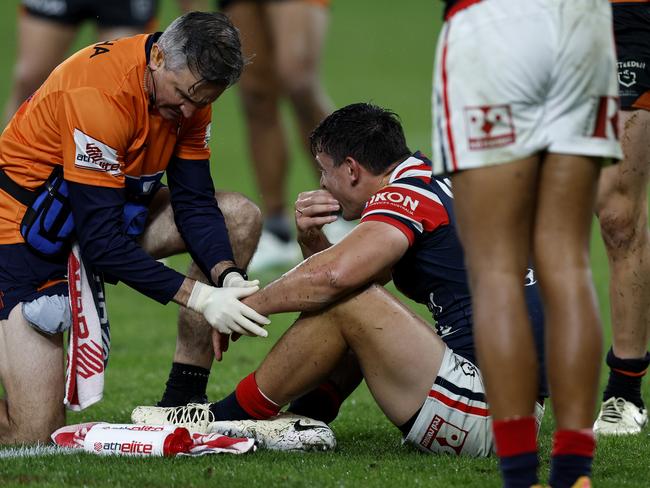 Joseph Manu suffers a hand injury. Picture: NRL Photos