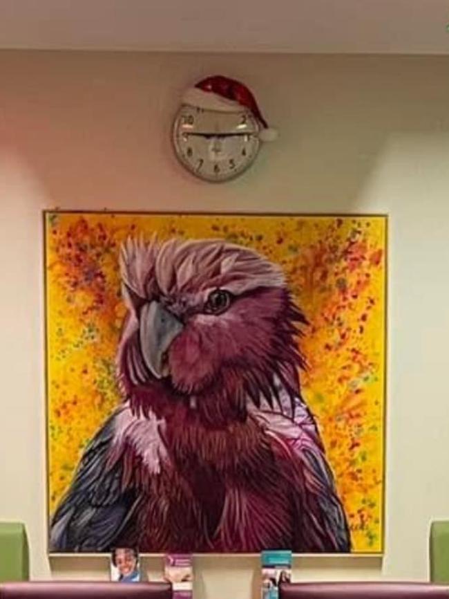 The painting of Wally, by artist Kelly Batsiokis, where it was stolen from – the wall of the Lyell McEwin Hospital's cardiology unit.