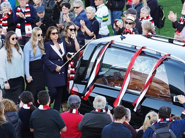 Wife Anita Frawley and daughters Keeley, Danielle and Chelsea during a celebration to honour the life of Danny Frawley. Picture: Stefan Postles