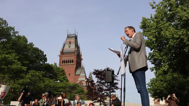 Ryan Enos, a government professor at Harvard University, speaks at the protest. Picture: AP