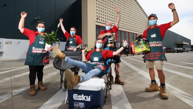 Altona Bunnings store staff Stella Georgiadis, Maria Ebejer, Julie Culliver, Gianni Serafin and Roger Rosales are ready for customers. Picture: David Caird