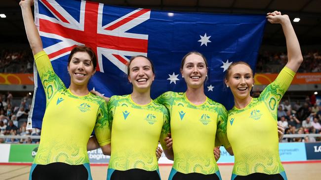 Gold Medalists, Georgia Baker, Sophie Edwards, Chloe Moran and Maeve Plouffe of Team Australia. Photo by Justin Setterfield/Getty Images.