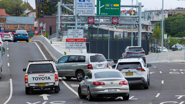 A car causes havoc by reversing at the entrance to the Victoria Road A40 tunnel of the new Rozelle Interchange. Picture: Justin Lloyd