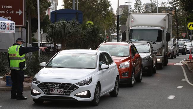 Vehicles lining up on Griffith St at Coolangatta. Picture: Glenn Hampson