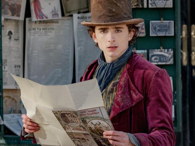 Timothee Chalamet in a scene from the movie Wonka.