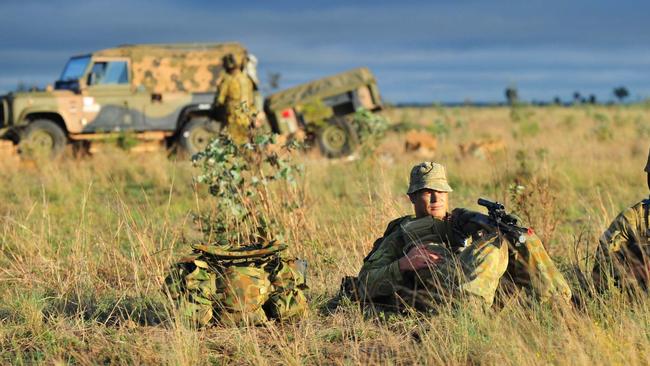 Kerry Kourpanidis, then a Sapper in the Australian Army, is pictured on a training exercise outside Townsville. Picture: ADF