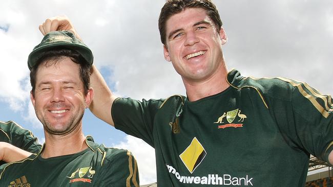 Promotion of new Adidas Fan Jerseys at the Gabba - Brisbane Broncos rugby league player Israel Folau and Brisbane Lions AFL player Jonathan Brown with Australian cricket captain Ricky Ponting.