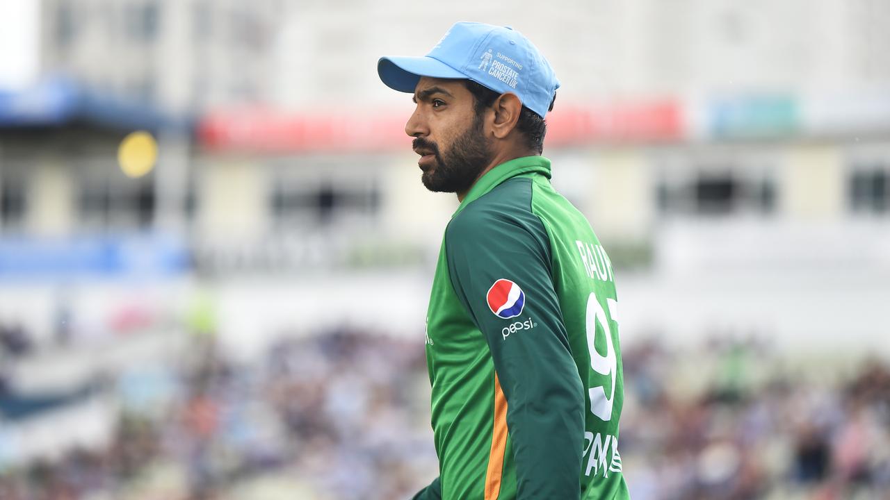 BIRMINGHAM, ENGLAND - JULY 13: Haris Rauf of Pakistan wears a 'Blue For Bob' caps in memory of former player Bob Willis during the 3rd Royal London Series One Day International match between England and Pakistan at Edgbaston on July 13, 2021 in Birmingham, England. (Photo by Nathan Stirk/Getty Images)