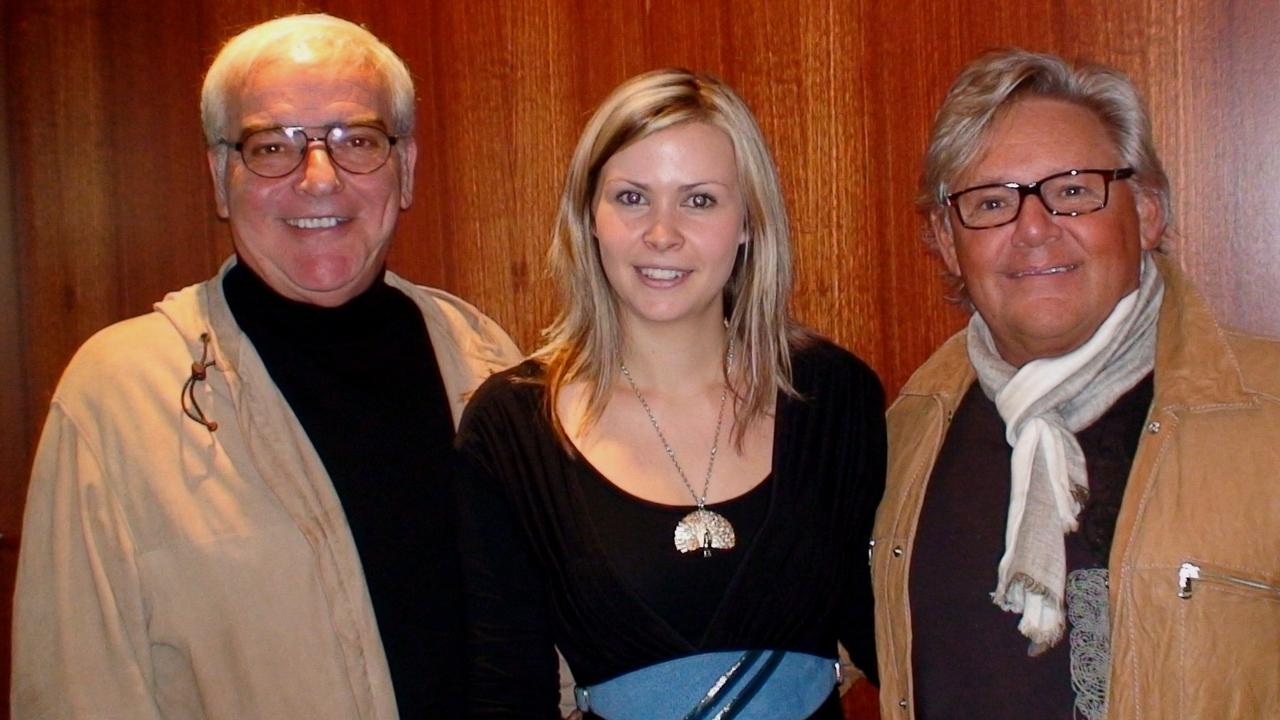 George and Harry with TAFE SA fashion student Kelly Lewis in July 2007.