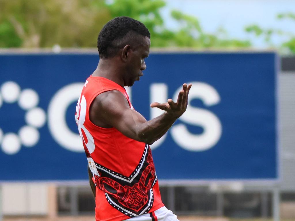 Dion Munkara has been charged with striking following the match against Palmerston. Picture: Celina Whan/AFLNT Media.