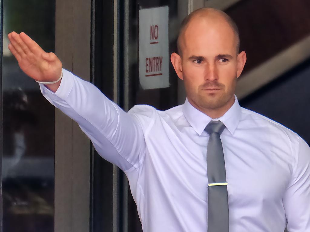 Thomas Sewell, a white nationalist who punched a security guard outside Channel Nine's Docklands studio in 2021, walking out of the Melbourne Magistrates court. Picture: NCA NewsWire / Luis Enrique Ascui