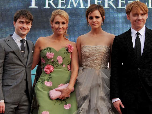 Daniel Radcliffe, Harry Potter writer J.K. Rowling, Emma Watson and Rupert Grint. Picture: Jon Furniss/WireImage