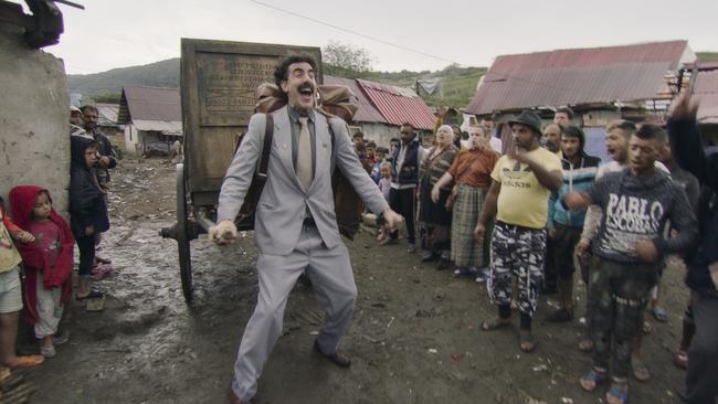 Borat leaves his Kasakhstan village for the US. Picture: Amazon Studios,