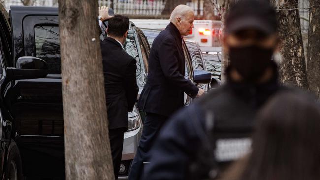 US President Joe Biden on his way to church after arriving back in Washington on Sunday. Picture: Getty Images