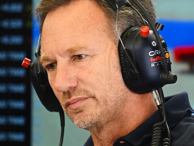 BAHRAIN, BAHRAIN - FEBRUARY 23: Oracle Red Bull Racing Team Principal Christian Horner looks on in the garage during day three of F1 Testing at Bahrain International Circuit on February 23, 2024 in Bahrain, Bahrain. (Photo by Clive Mason/Getty Images)