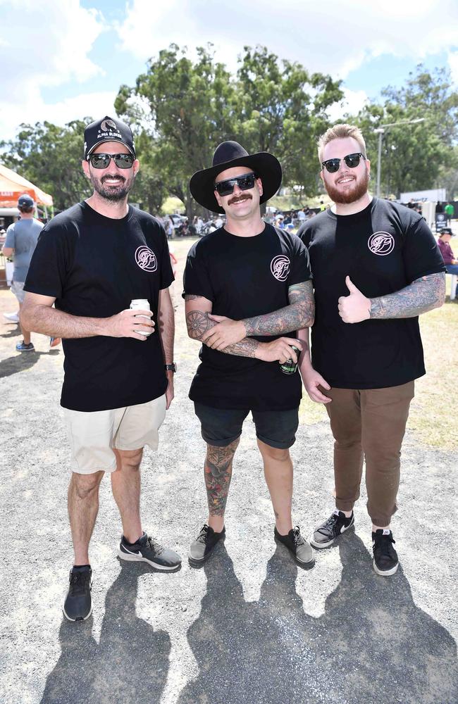 Tim Palmer with Nathan and Josh Domron at Meatstock, Toowoomba Showgrounds. Picture: Patrick Woods.