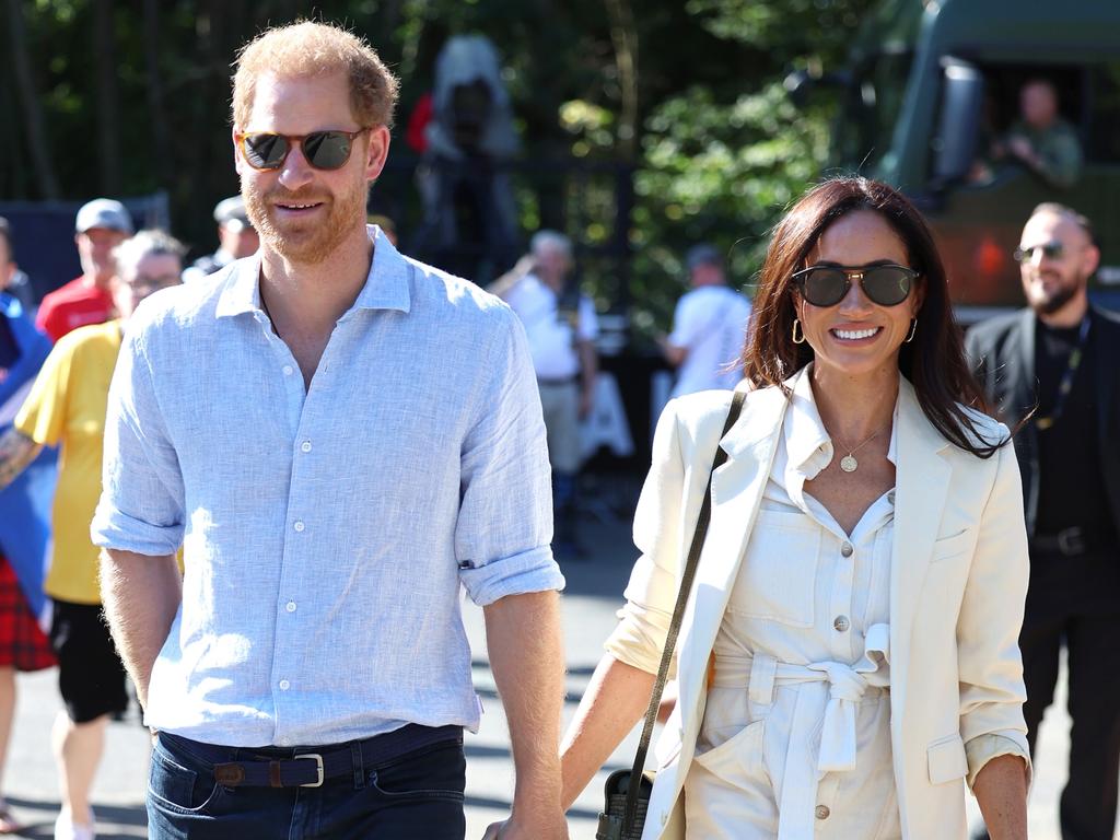 Prince Harry and Meghan Markle attend the cycling medal ceremony at the Invictus Games. Picture: Getty Images