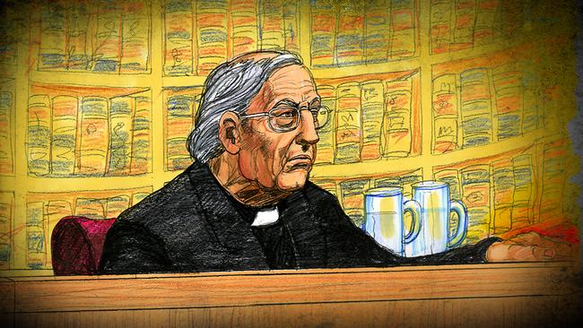 A court sketch of Cardinal George Pell at the Supreme Court of Victoria in Melbourne today. Picture” AAP Image/Jeff Hayes