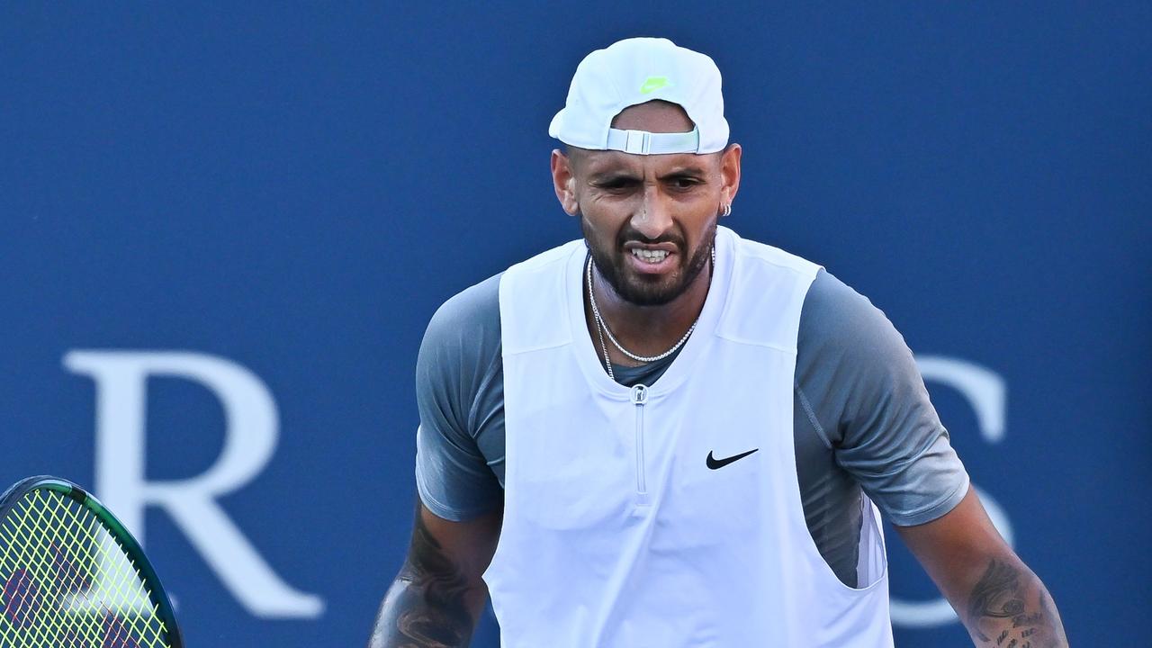 Nick Kyrgios’ demolition of Alex de Minaur was not without a signature meltdown late in the match. Picture: AFP