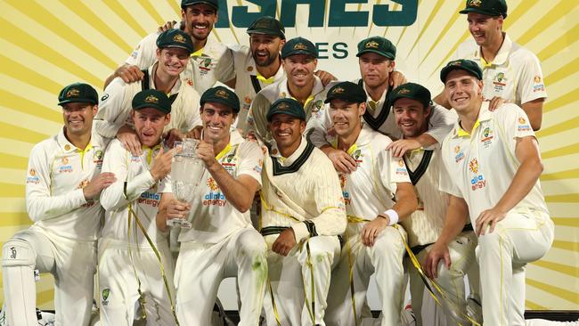 Australia celebrate after winning the fifth Ashes Test in Hobart. Picture: Robert Cianflone/Getty Images