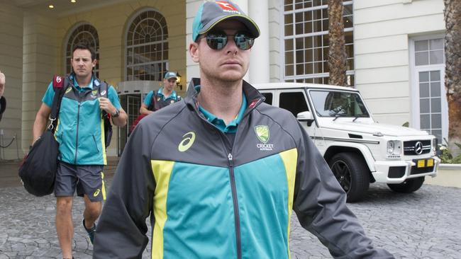 ***MUST CREDIT PHOTOGRAPHER - Nasief Manie/WP Media*** 25 March 2018 Steve Smith Captain of Australia cricket team leaves the Cullinan Hotel for the Stadium wearing his cap and sunglasses to hide from the media on an overcast moring in Cape Town. Picture: Nasief Manie/WP Media