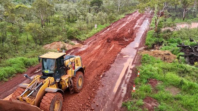 Repair works on the Carpentaria Highway. Picture: Road Report NT