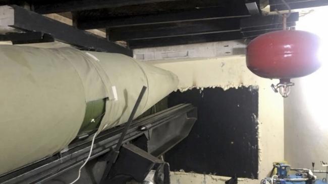 A Hezbollah missile system ready to launch from the attic of a home in the southern Lebanon village of Houmine al-Tahta. Picture: Israel Defence Forces