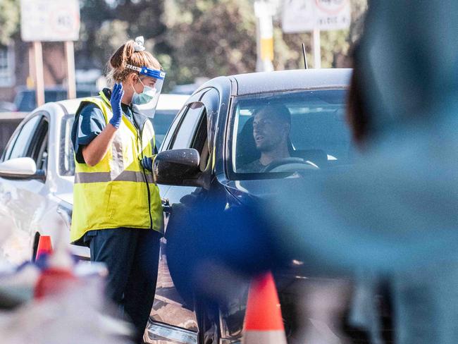 SYDNEY, AUSTRALIA - NewsWire Photos APRIL, 26, 2021: Medical professionals are seen performing Covid-19 tests at the Bondi Beach drive-through COVID-19 testing centre.Picture: NCA NewsWire/Flavio Brancaleone