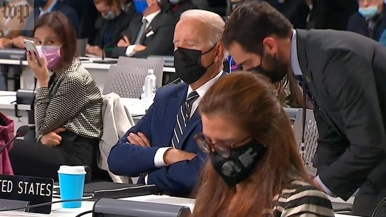 US President Joe Biden appears to fall asleep during the COP26 summit in Glasgow.