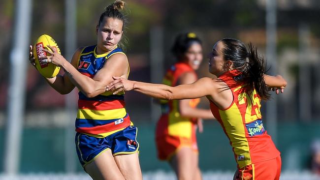 Danielle Ponter kicked a goal in her milestone game. Picture: Mark Brake/Getty Images