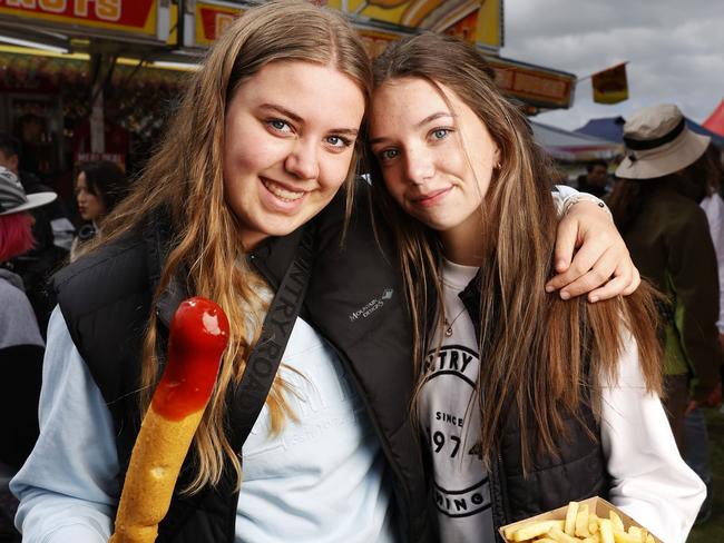 Friends Hannah Jager 15 and Matilda Steele 15 at the show for the first time.  Day one of the Hobart Show 2023.  Picture: Nikki Davis-Jones