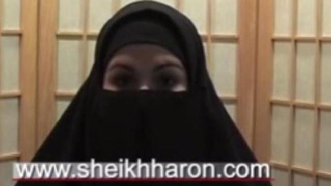 Droudis as “Sister Amirah” in a niqab on one of the “extremely offensive” videos she made for Man Monis’s website.