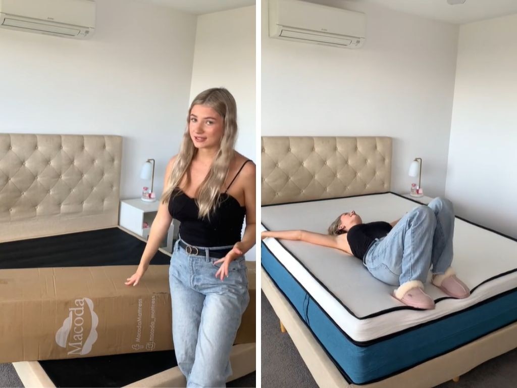 Get a new bed without leaving the house, thanks to boxed mattress brands like Macoda, Ecosa, Koala and Emma Sleep. Picture: TikTok/@macoda_mattress.