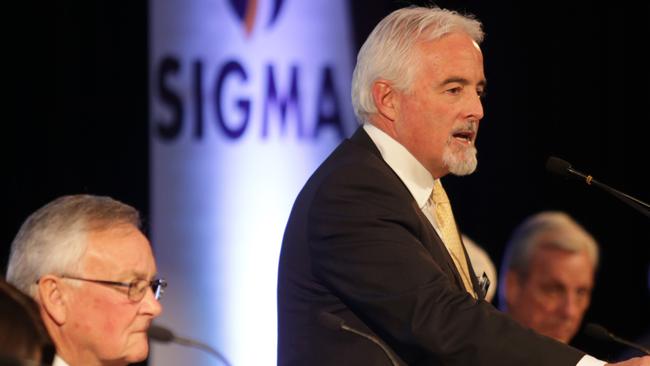 Sigma CEO Mark Hooper, right, with chairman Brian Jamieson at a previous AGM.