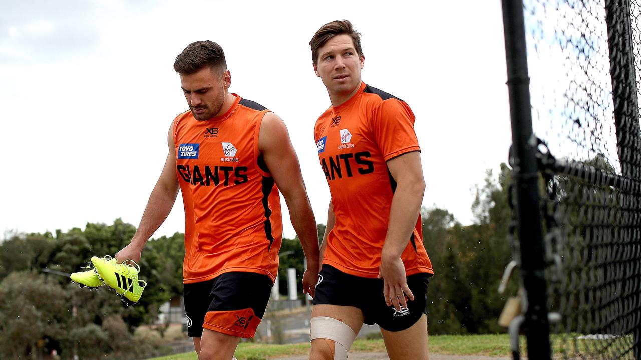 Stephen Coniglio and Toby Greene (Picture. Phil Hillyard)