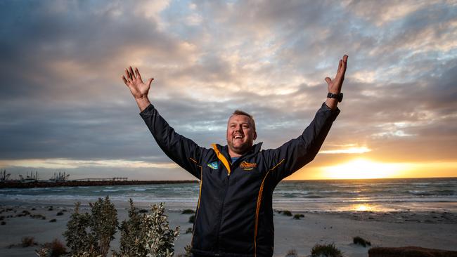 Michael Byrne, manager of the Wallaroo Holiday Park, celebrates the news he can welcome more guests back from Monday. Picture MATT TURNER.