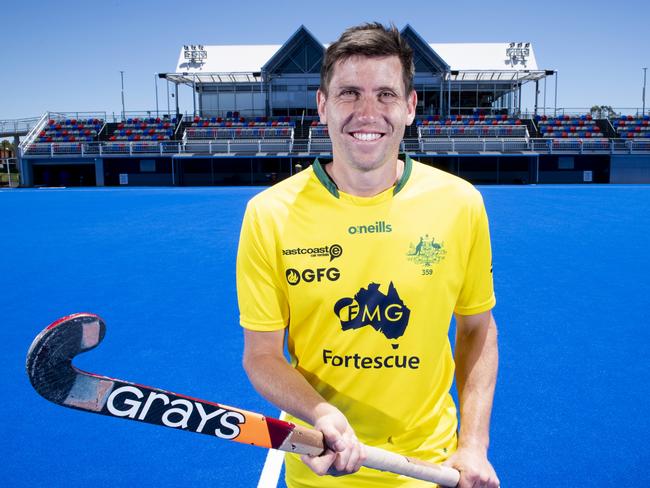 ADELAIDE, AUSTRALIA - NOVEMBER 24: Eddie Ockenden of the co captain of the Kookaburras ahead of the International Hockey Test Series between Australia and India at MATE Stadium on November 24, 2022 in Adelaide, Australia. (Photo by Mark Brake/Getty Images for Hockey Australia)