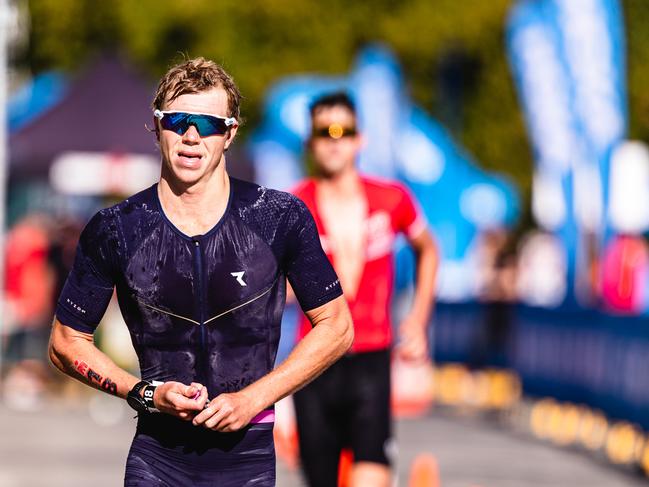 Matthew Roberts in the Ironman 70.3 Tasmania in Hobart Picture: Linda Higginson