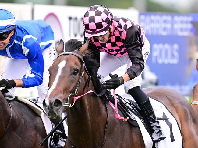 Rothfire wins the King of The Mountain under jockey Ben Thompson at Toowoomba. Picture: Grant Peters - Trackside Photography